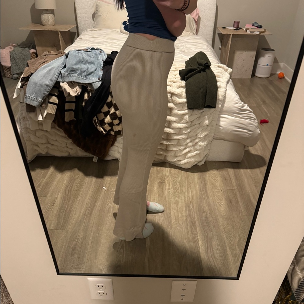 Cream Wide Leg Pants with High Waist and Full Length